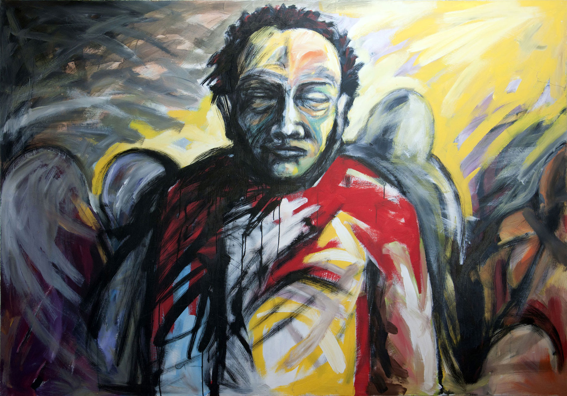 Mann in einer Menschengruppe